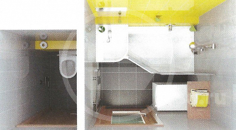 Удобство выхода из ванны не единственный плюс в подобной композиции. Посмотрите, насколько всё под рукой, и полотенцесушитель, и умывальник, и стиральная машина.